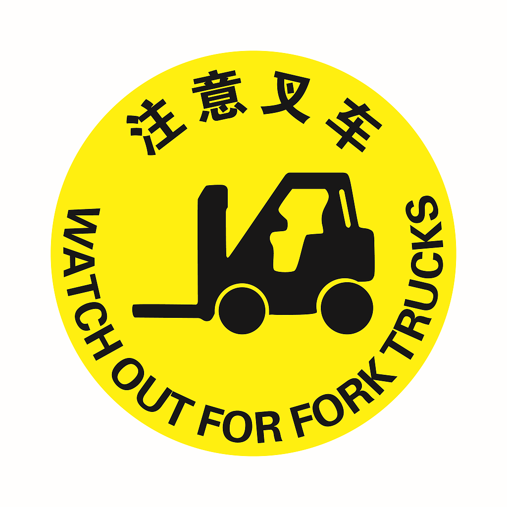 Raxwell 经济型地贴警示标识-注意叉车，直径400mm，地贴材质
