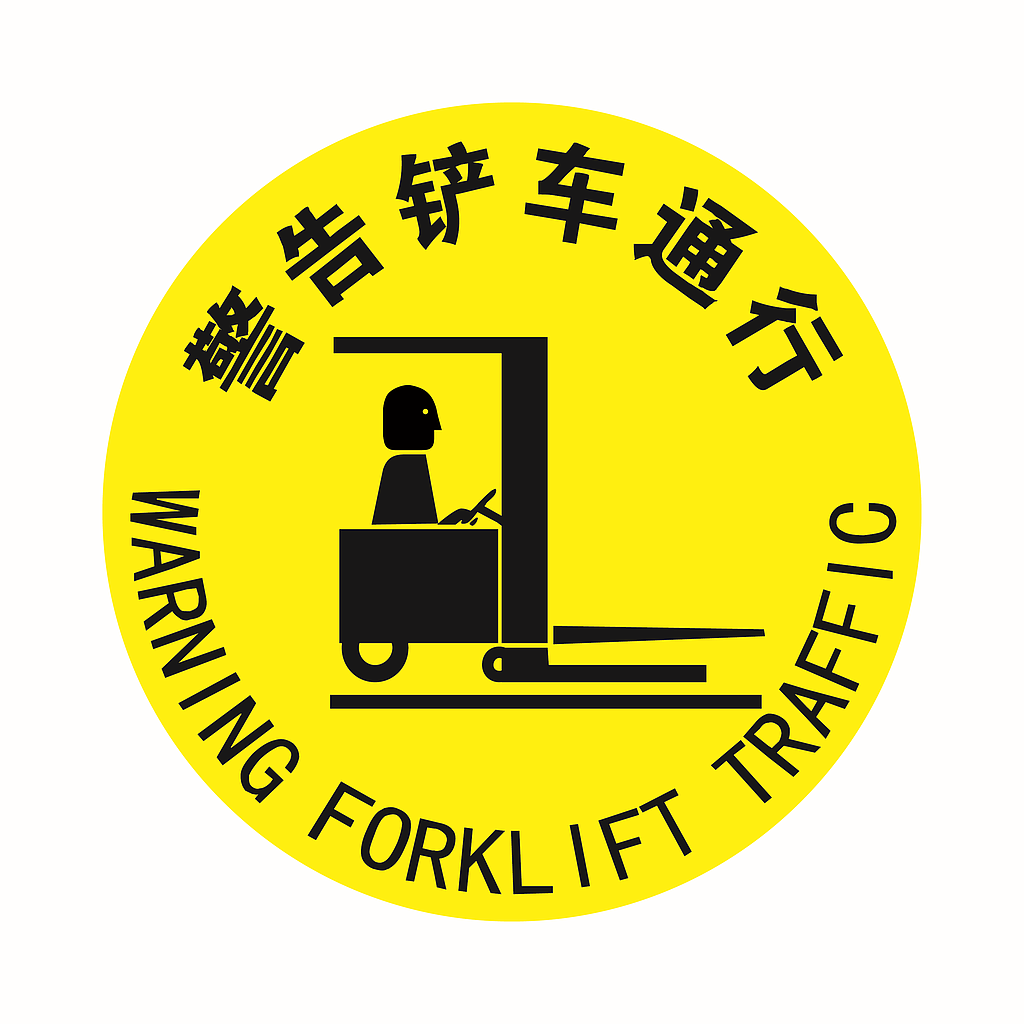 Raxwell 经济型地贴警示标识-警告铲车通行，直径400mm，地贴材质