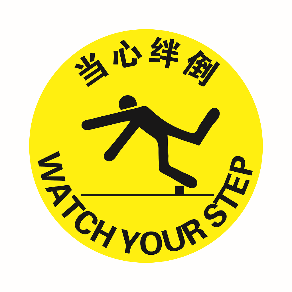 Raxwell 经济型地贴警示标识-当心绊倒，直径400mm，地贴材质