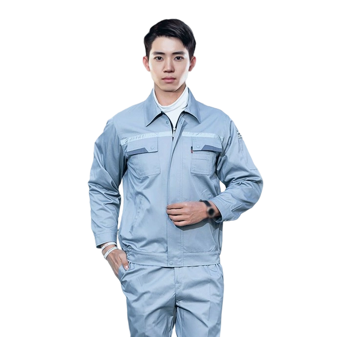 Raxwell 夏季长袖单层防静电工作服套装，35%棉65%涤，浅灰色，XL码，RW8213，1套/袋