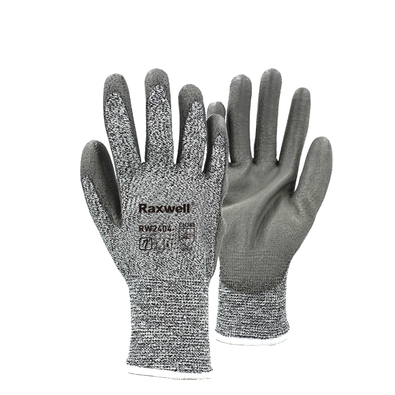 Raxwell HPPE3级防切割手套，9"/L，PU涂层，13针，RW2406，1副/袋,