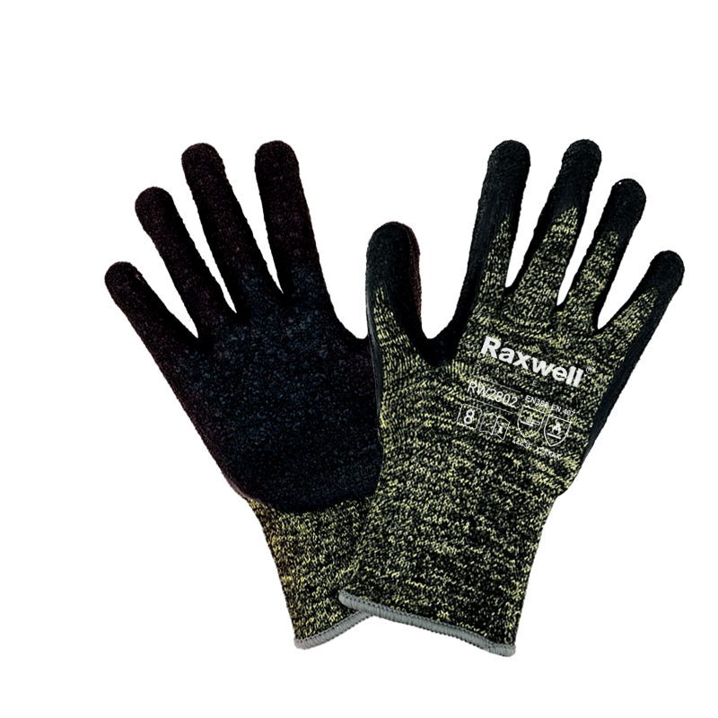 Raxwell 芳纶耐高温防切割手套，耐热接触100℃，4级&E级防切割，乳胶涂层，8"/M，RW2802，1副/袋