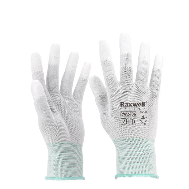 Raxwell 涤纶针织PU工作手套 (指浸)，M码，RW2437，10副/包