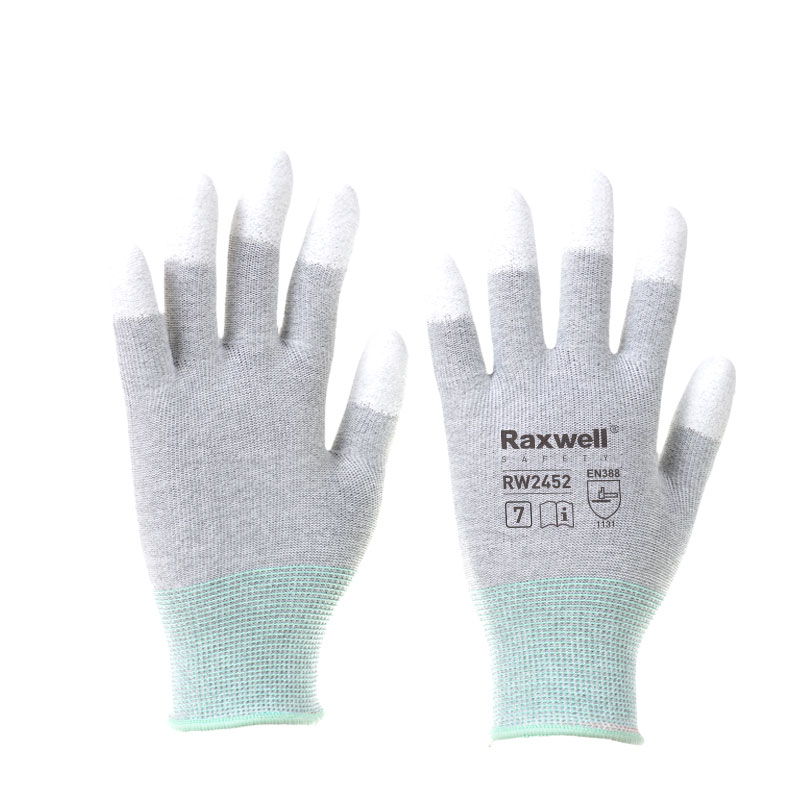 Raxwell 防静电手套，13针碳纤维指浸PU工作手套，XL码，RW2455，10副/包