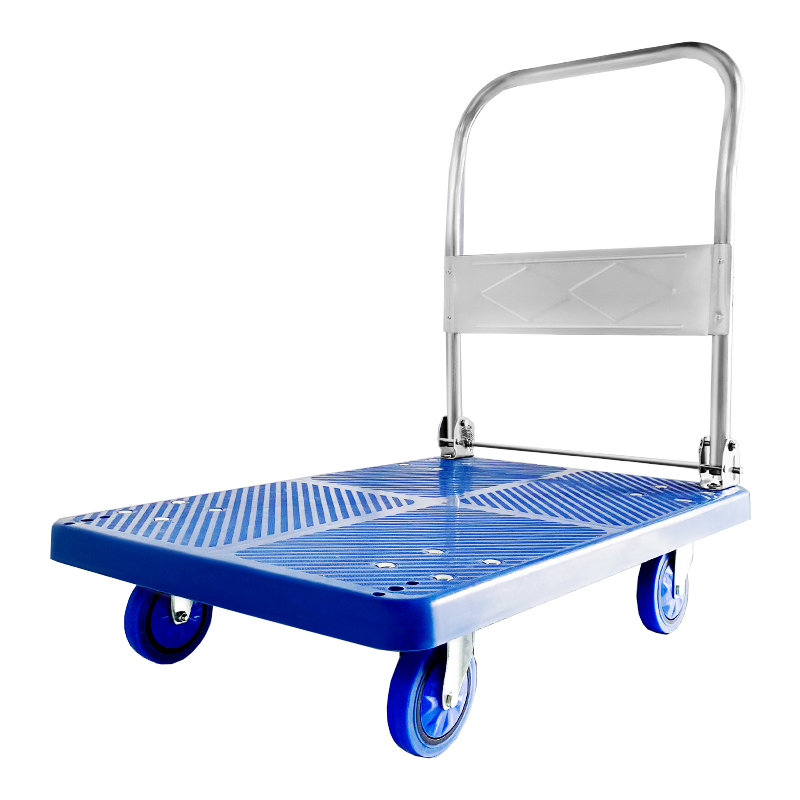 Raxwell 重型塑料平板推车，最大载重200kg，静音橡胶轮，720mm*480mm，蓝色