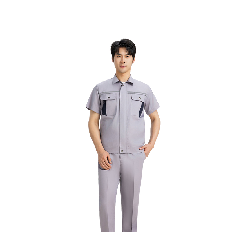 Raxwell 夏季短袖工作服套装，涤棉，灰色，165，1套/袋