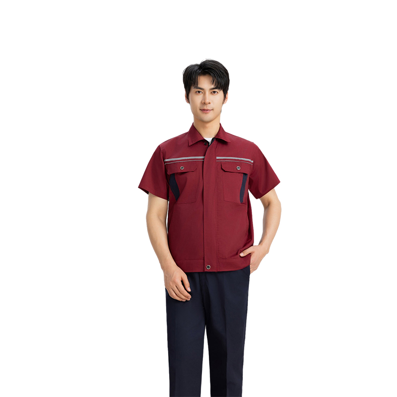 Raxwell 夏季短袖工作服套装，涤棉，红色，180，1套/袋