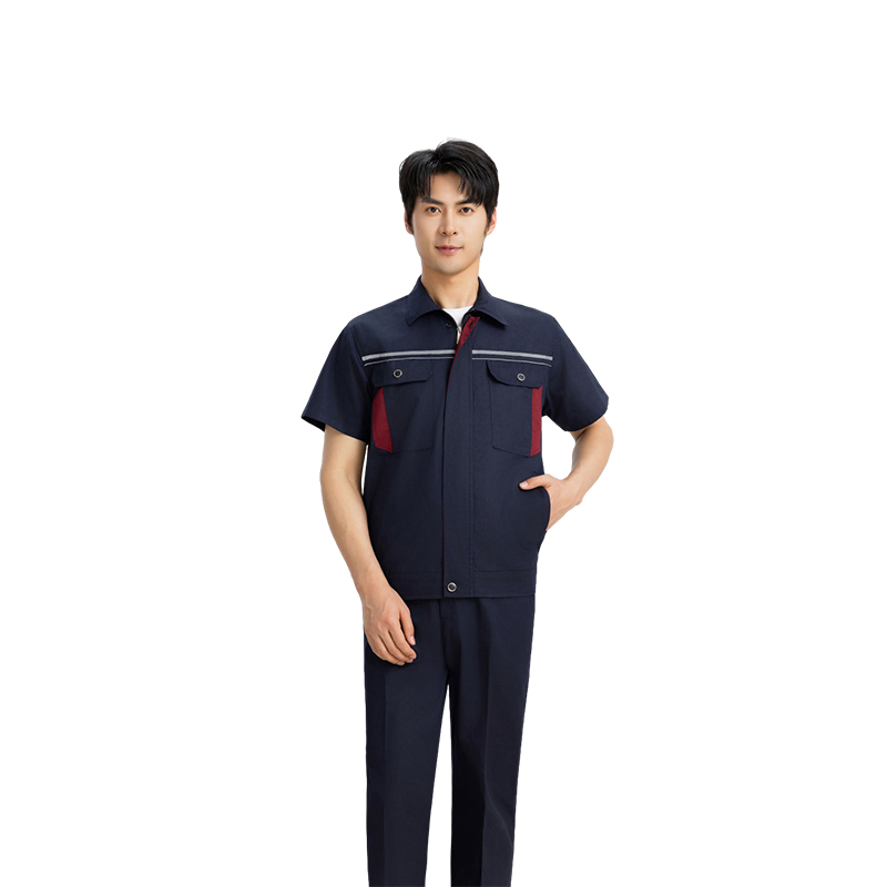 Raxwell 夏季短袖工作服套装，涤棉，藏蓝色，170，1套/袋
