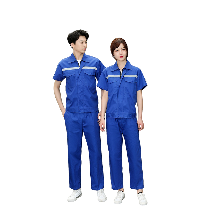 Raxwell 夏季短袖工作服套装，全棉，蓝色，175，1套/袋