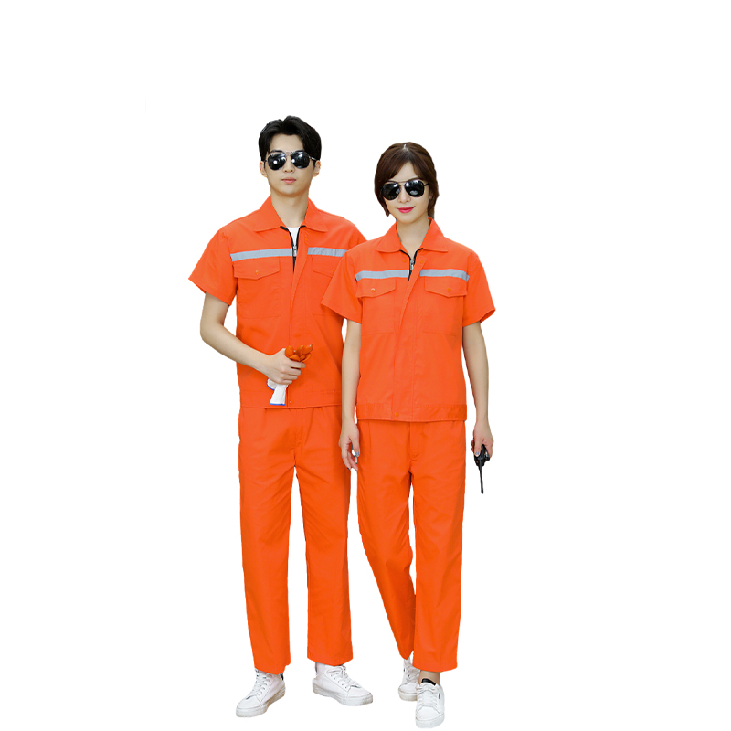 Raxwell 夏季短袖工作服套装，全棉，桔色，180，1套/袋