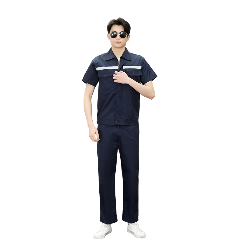 Raxwell 夏季短袖工作服套装，全棉，藏蓝色，160，1套/袋