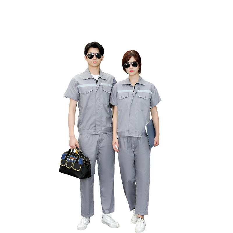 Raxwell 夏季短袖工作服套装，全棉，灰色，175，1套/袋