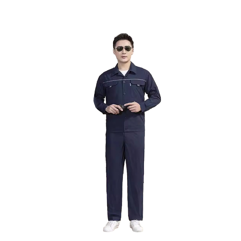 Raxwell 夏季长袖工作服套装，涤棉，藏蓝色，165，1套/袋