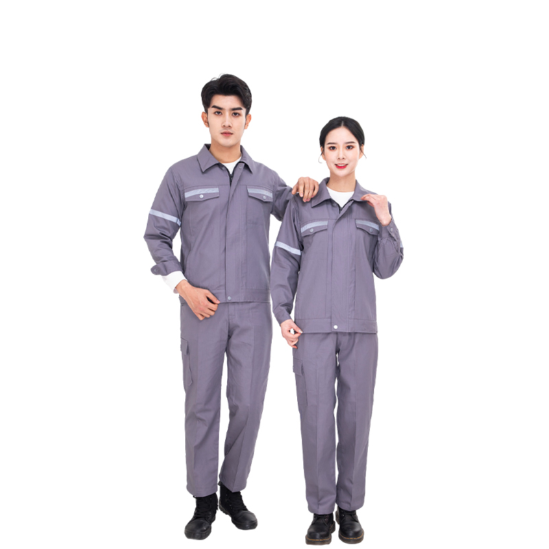 Raxwell 夏季长袖工作服套装，纯棉，灰色，165，1套/袋