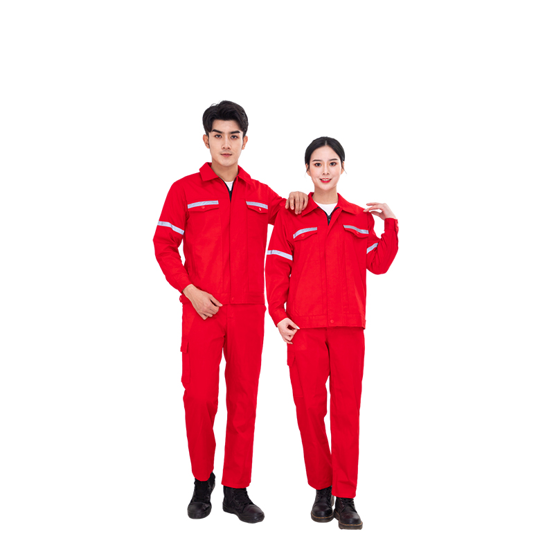 Raxwell 夏季长袖工作服套装，纯棉，红色，175，1套/袋