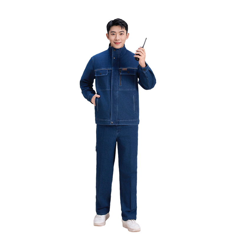 Raxwell 春秋涤棉牛仔服套装，长袖，80%棉，20%弹力氨纶，胸口后背带反光牙条，2XL码